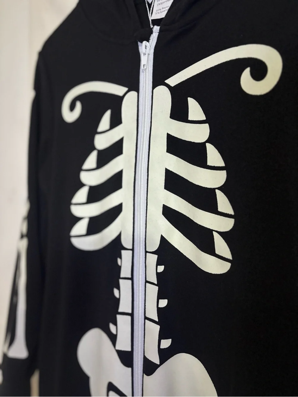 Halloween | Kids Black Skeleton GLOW Hooded One-Piece Costume